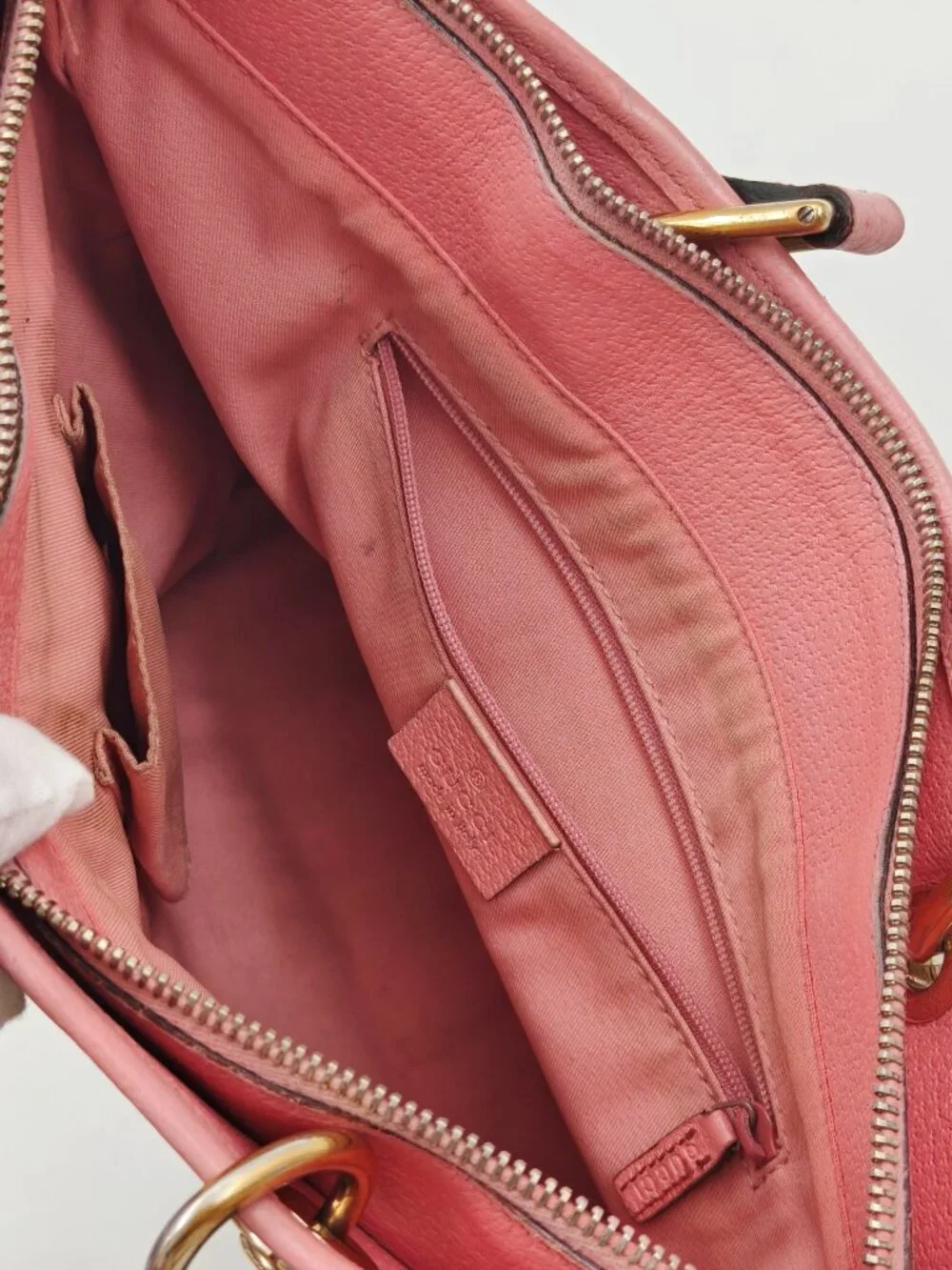 Gucci GG Canvas Pink Leather Tote Bag Gold Hardware Shoulder Bag Made in Italy